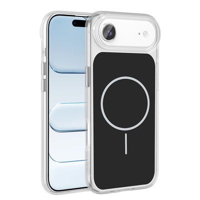 Apple iPhone 17 Air Kılıf M-Safe Şarj Özellikli Metal Buton Tasarımlı Zore İkonik Sert Silikon Kapak Siyah