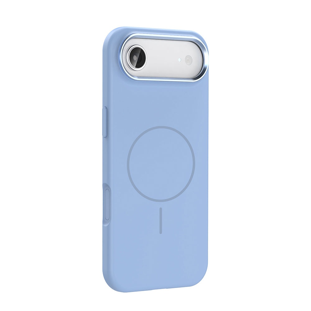 Apple iPhone 17 Air Kılıf M-Safe Şarj Özellikli Metal Kamera Çerçeveli Zore Edi Silikon Kapak Açık Mavi
