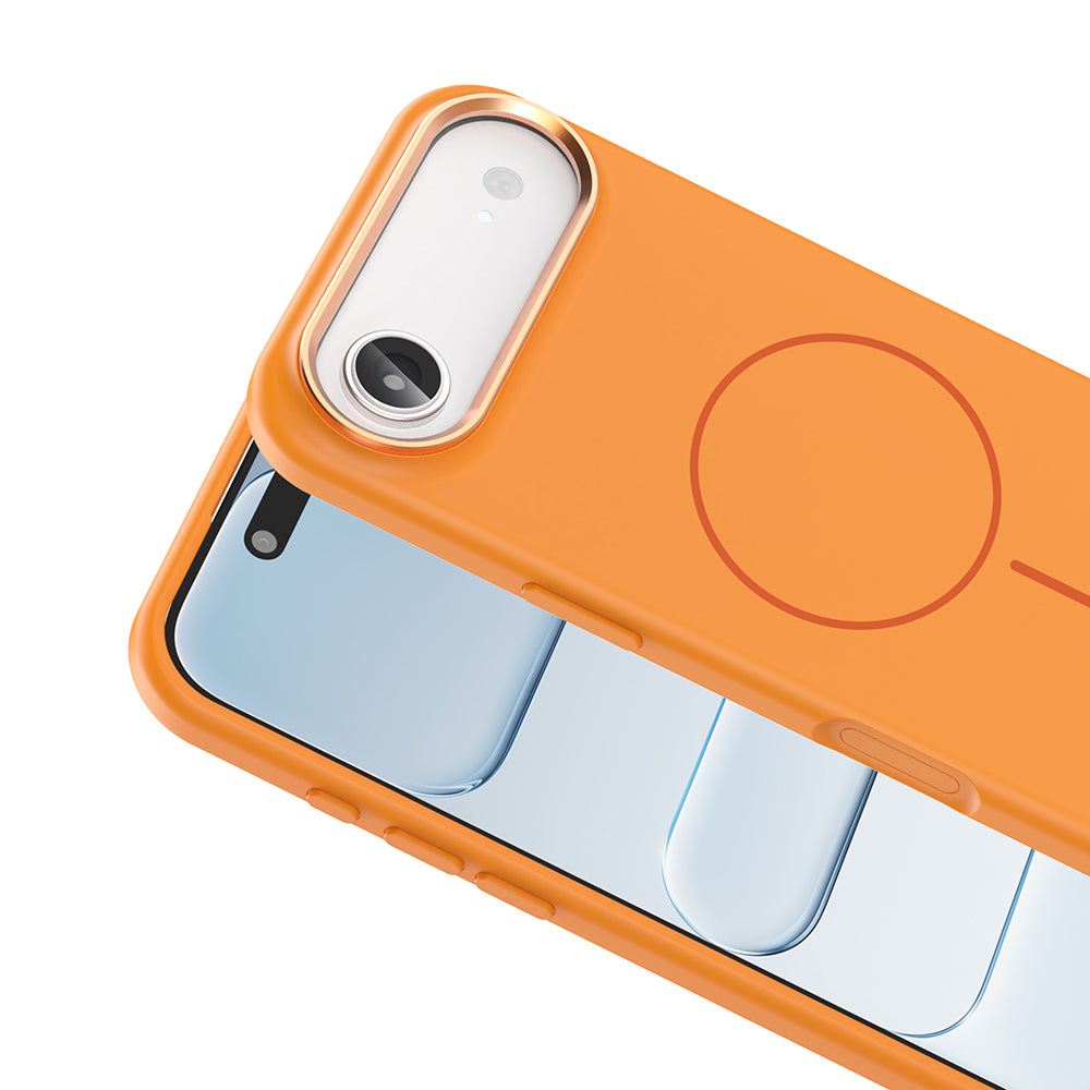 Apple iPhone 17 Air Kılıf M-Safe Şarj Özellikli Metal Kamera Çerçeveli Zore Edi Silikon Kapak Turuncu
