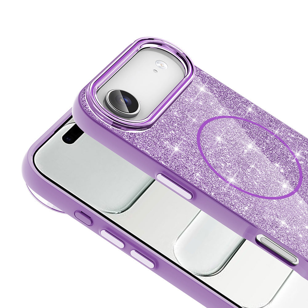 Apple iPhone 17 Air Kılıf M-safe Şarj Özellikli Parlayan Simli Zore Okso Kapak Beyaz