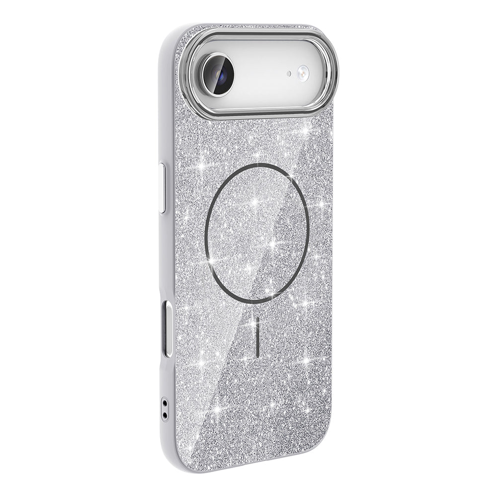 Apple iPhone 17 Air Kılıf M-safe Şarj Özellikli Parlayan Simli Zore Okso Kapak Pembe