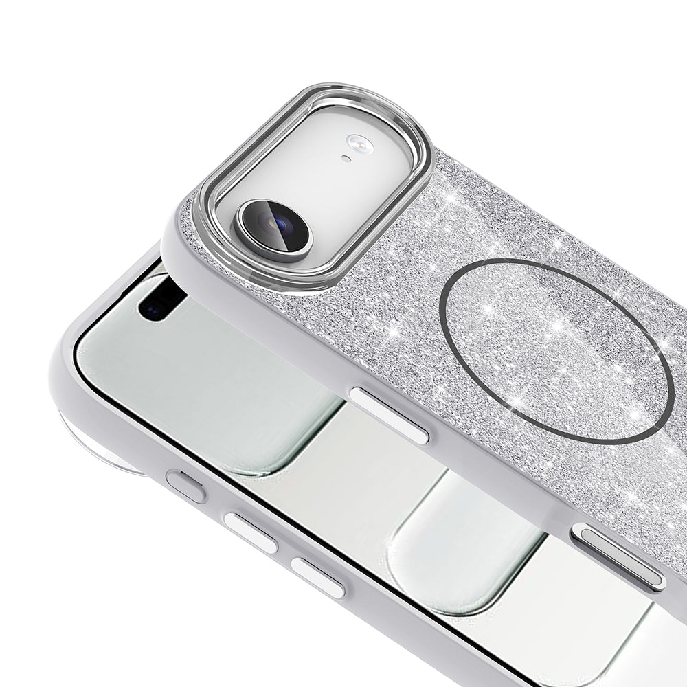 Apple iPhone 17 Air Kılıf M-safe Şarj Özellikli Parlayan Simli Zore Okso Kapak Derin Mor