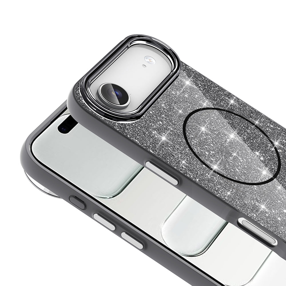 Apple iPhone 17 Air Kılıf M-safe Şarj Özellikli Parlayan Simli Zore Okso Kapak Siyah