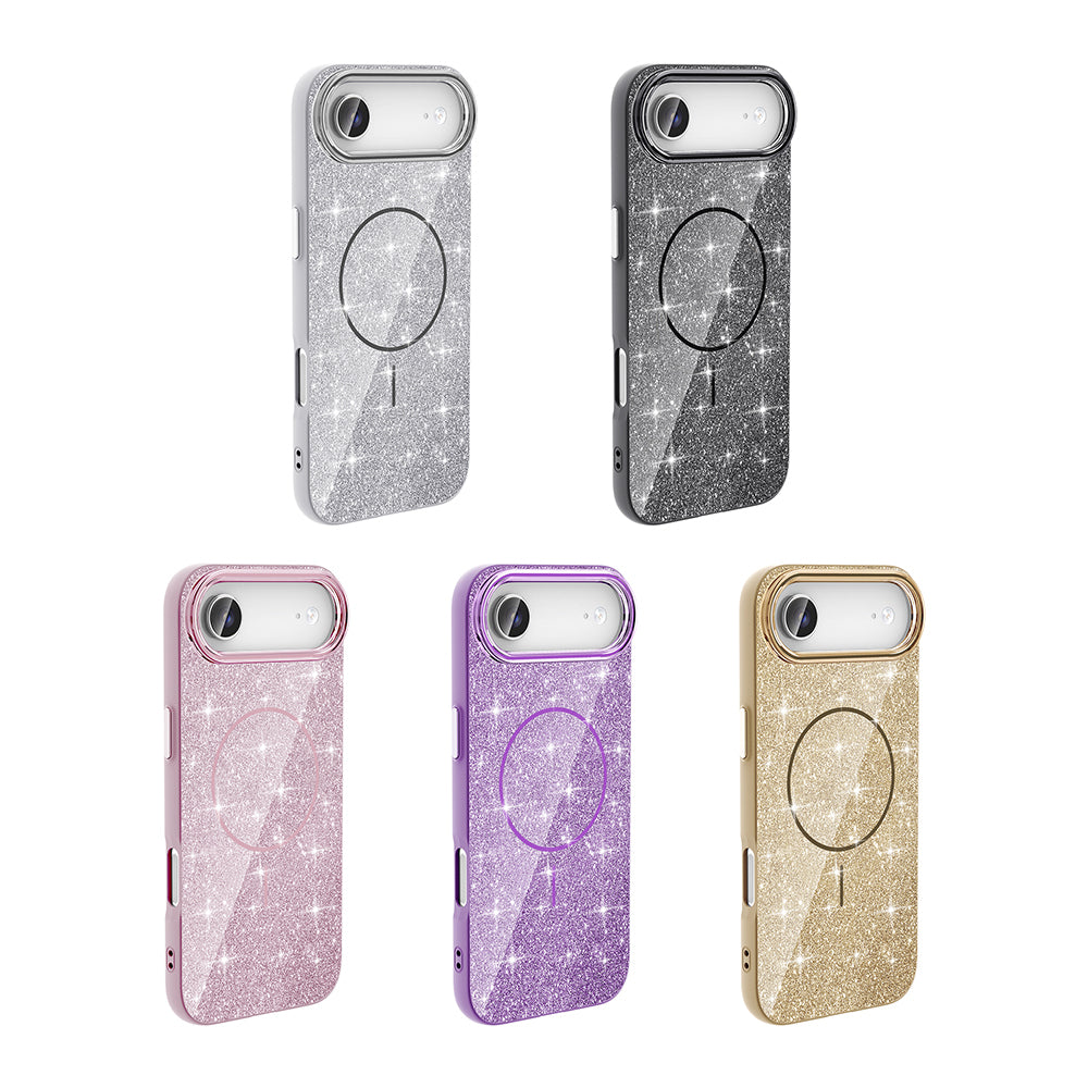 Apple iPhone 17 Air Kılıf M-safe Şarj Özellikli Parlayan Simli Zore Okso Kapak Gold