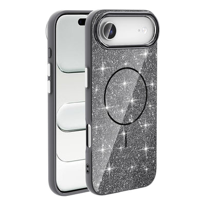 Apple iPhone 17 Air Kılıf M-safe Şarj Özellikli Parlayan Simli Zore Okso Kapak Siyah