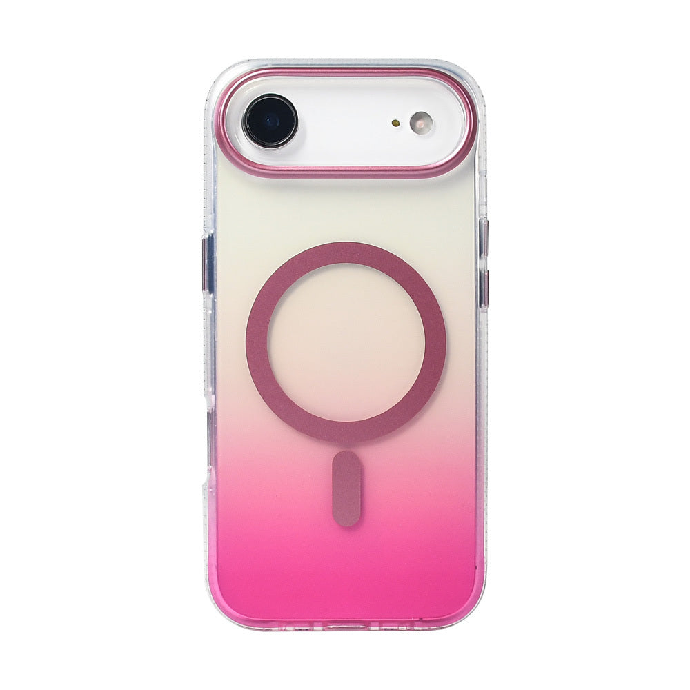 Apple iPhone 17 Air Kılıf M-safe Şarj Özellikli Transparan Renk Geçişli Zore Toros Kapak Rose Pembe