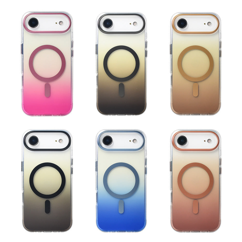 Apple iPhone 17 Air Kılıf M-safe Şarj Özellikli Transparan Renk Geçişli Zore Toros Kapak Gold