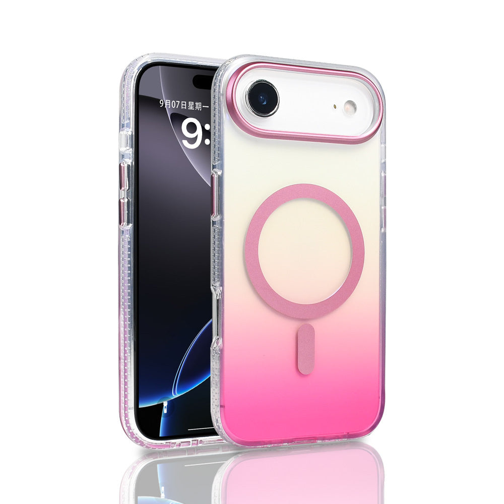 Apple iPhone 17 Air Kılıf M-safe Şarj Özellikli Transparan Renk Geçişli Zore Toros Kapak Rose Pembe
