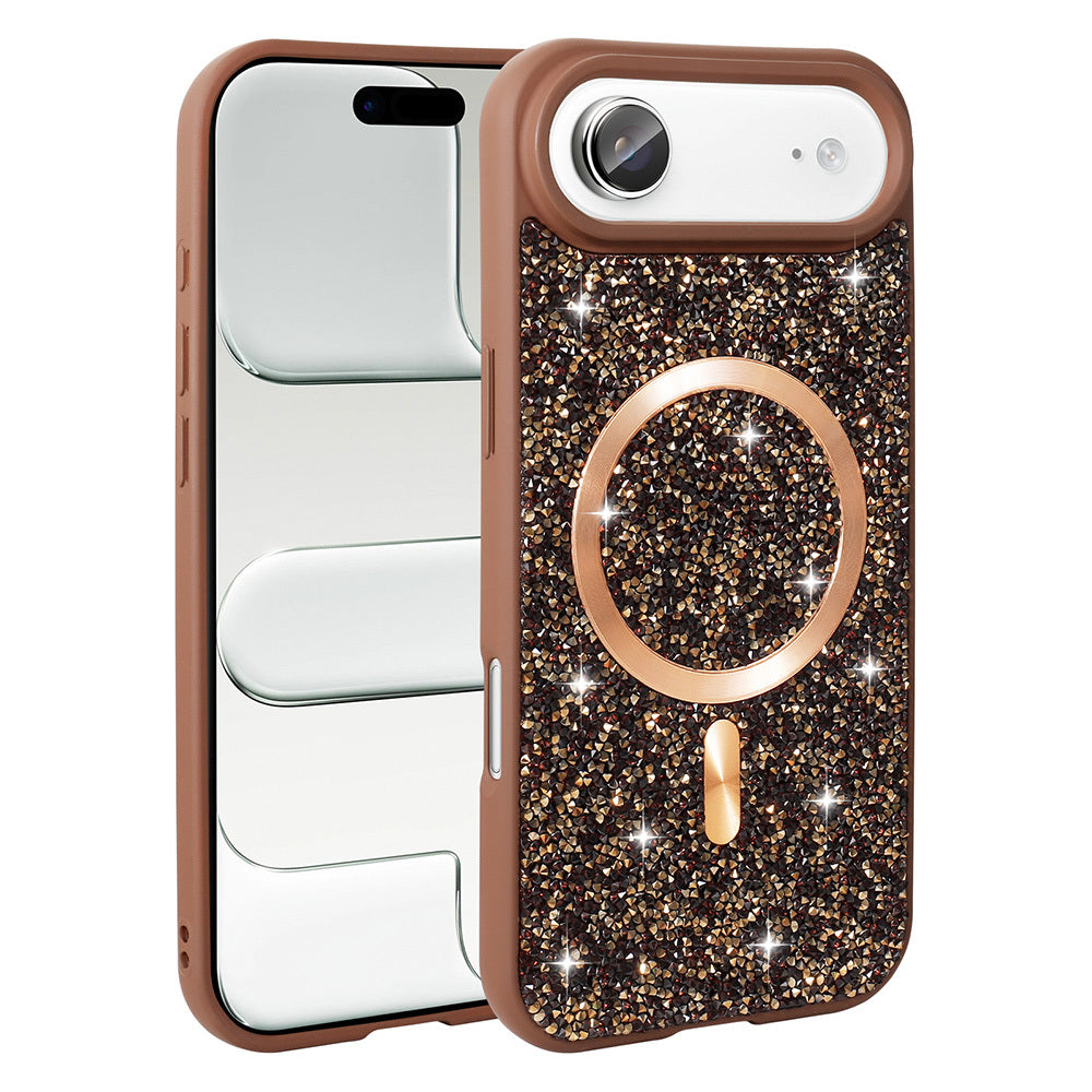 Apple iPhone 17 Air Kılıf Pırlanta Tasarımlı M-safe Şarj Özellikli Zore Mozaik Silikon Kapak Titanyum-Gri