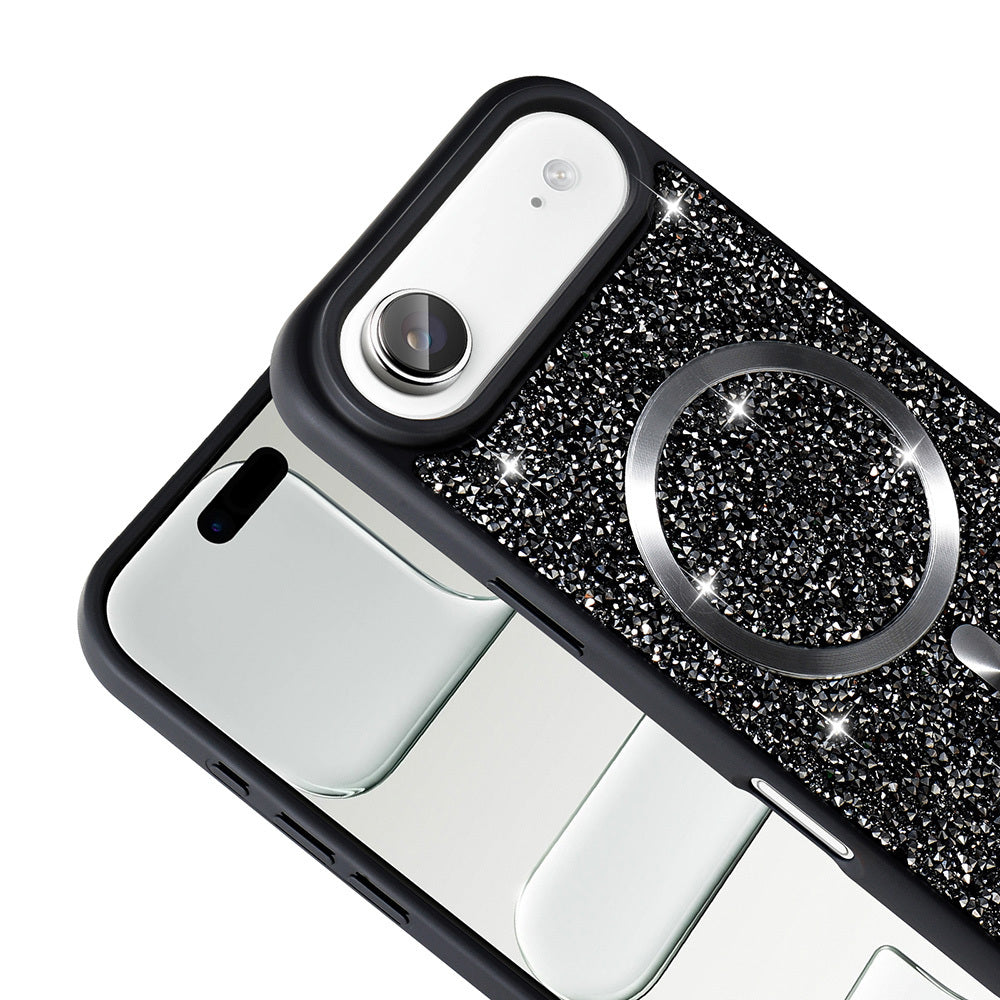 Apple iPhone 17 Air Kılıf Pırlanta Tasarımlı M-safe Şarj Özellikli Zore Mozaik Silikon Kapak Titanyum-Gri