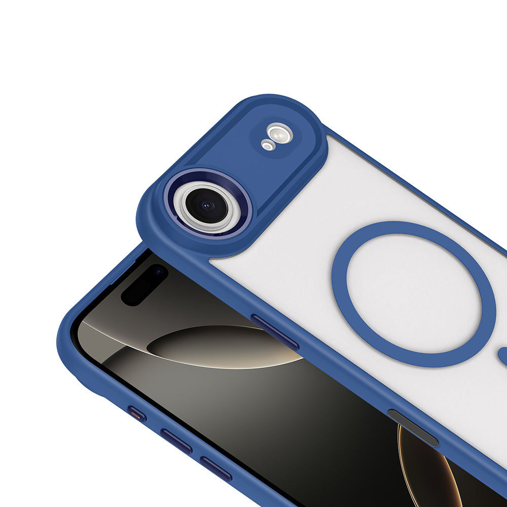 Apple iPhone 17 Air Kılıf Wireless Şarj Özellikli Zore Krom M-safe Silikon Kapak Lacivert