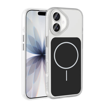 Apple iPhone 17 Kılıf M-Safe Şarj Özellikli Metal Buton Tasarımlı Zore İkonik Sert Silikon Kapak Siyah