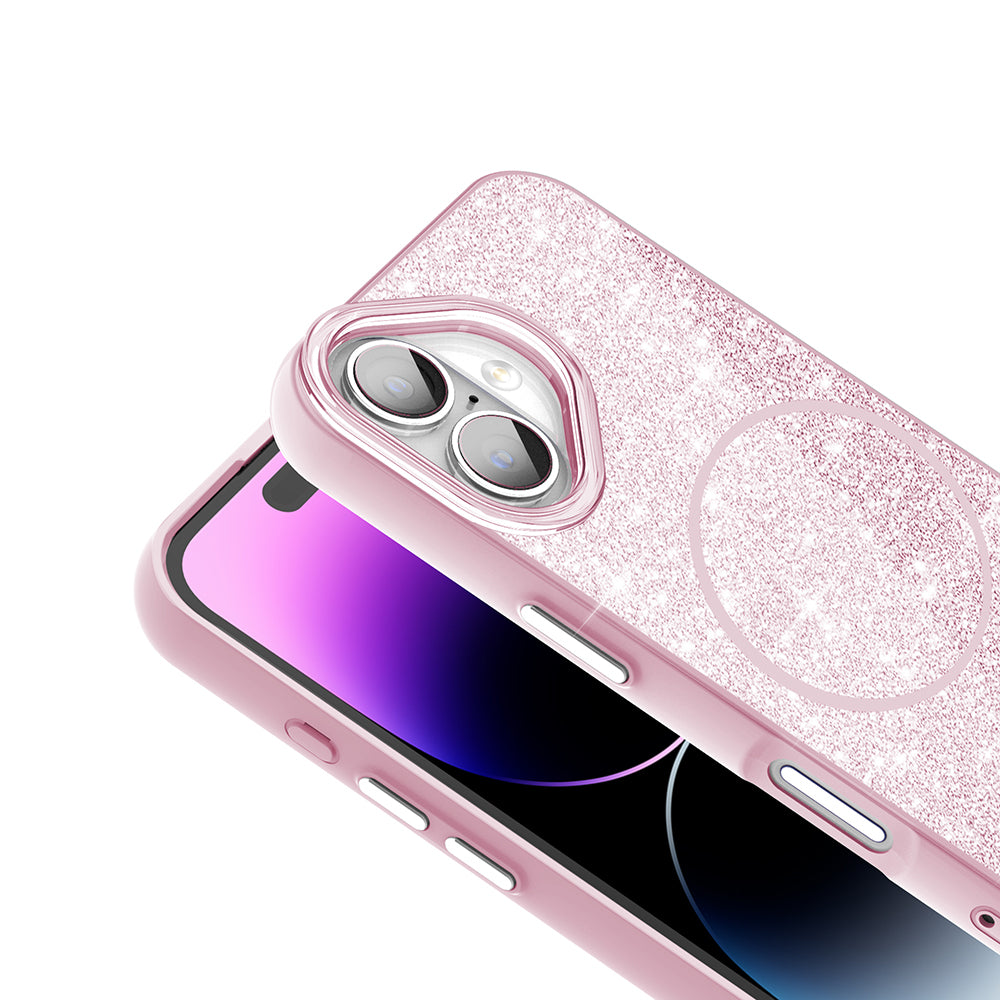 Apple iPhone 17 Kılıf M-safe Şarj Özellikli Parlayan Simli Zore Okso Kapak Derin Mor