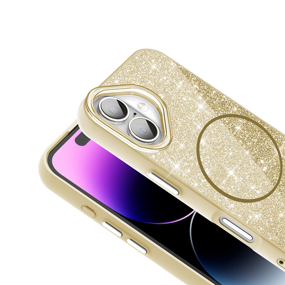 Apple iPhone 17 Kılıf M-safe Şarj Özellikli Parlayan Simli Zore Okso Kapak Derin Mor