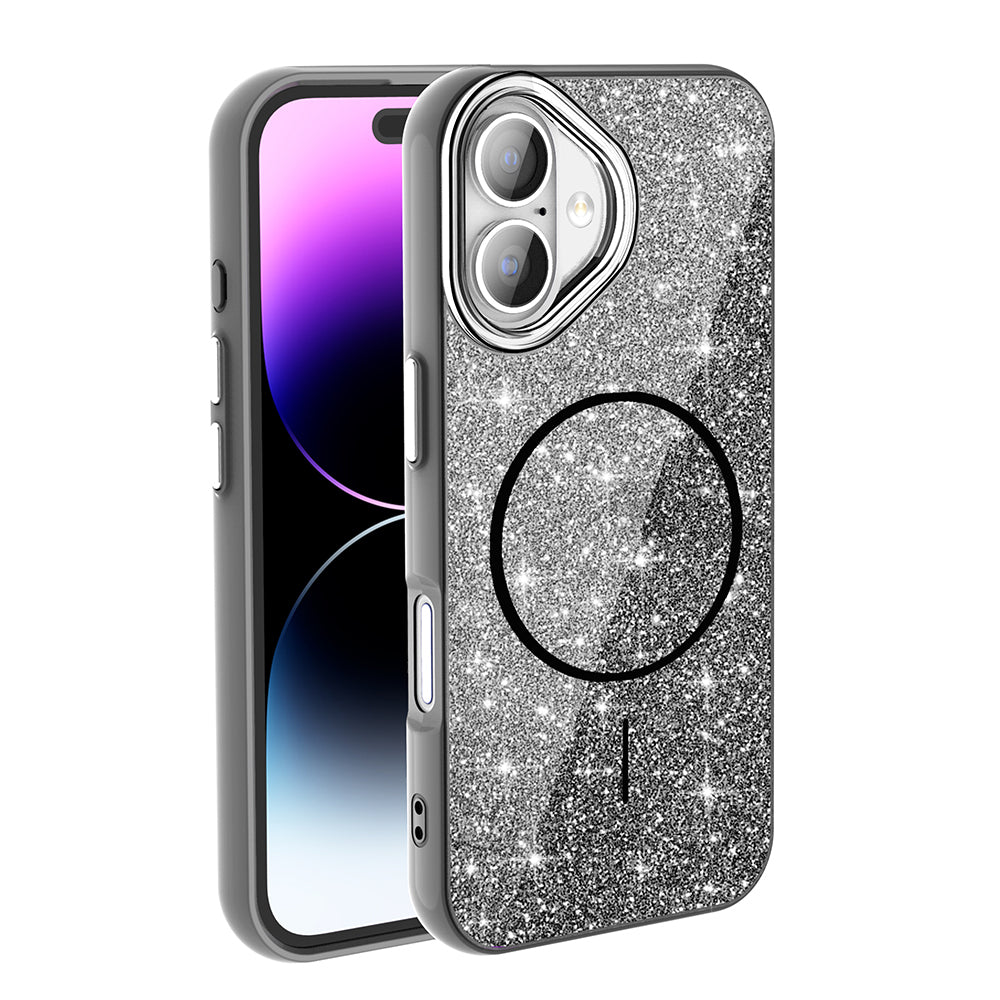 Apple iPhone 17 Kılıf M-safe Şarj Özellikli Parlayan Simli Zore Okso Kapak Derin Mor