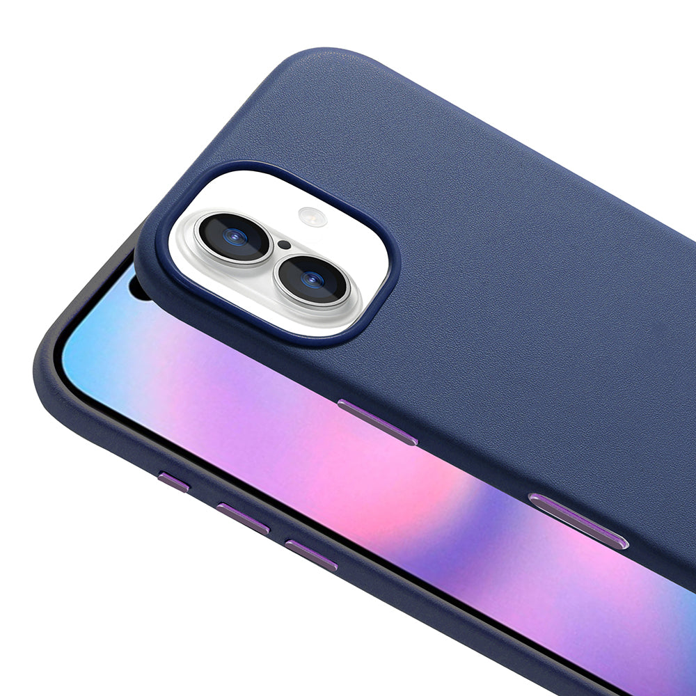 Apple iPhone 17 Kılıf M-safe Şarj Özellikli PU Deri Görünümlü Zore Kupra Kapak Lacivert