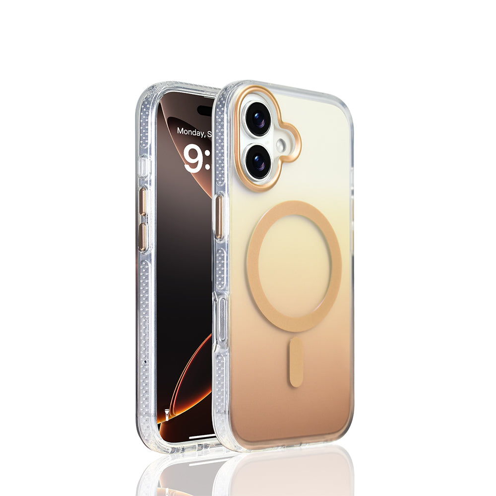Apple iPhone 17 Kılıf M-safe Şarj Özellikli Transparan Renk Geçişli Zore Toros Kapak Gold