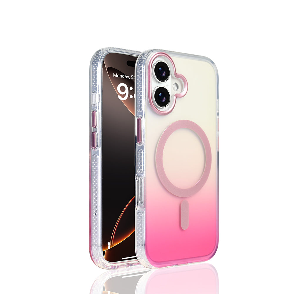 Apple iPhone 17 Kılıf M-safe Şarj Özellikli Transparan Renk Geçişli Zore Toros Kapak Rose Pembe