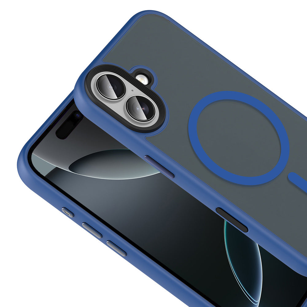Apple iPhone 17 Kılıf Mat Arka Yüzey Wireless Şarj Özellikli Zore Flet M-safe Kapak Lacivert