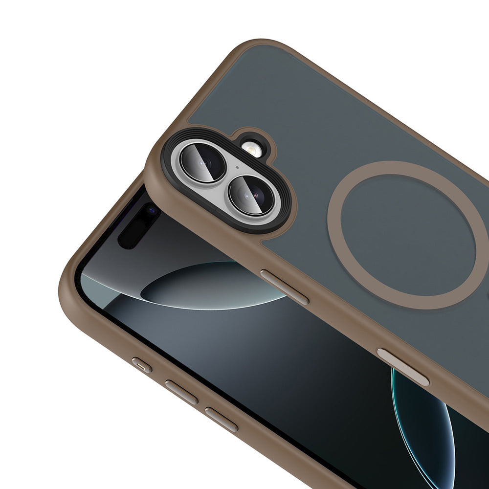 Apple iPhone 17 Kılıf Mat Arka Yüzey Wireless Şarj Özellikli Zore Flet M-safe Kapak Desert Titanyum