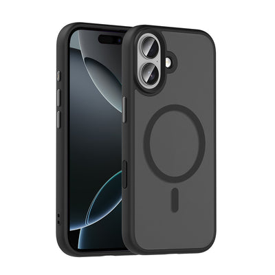 Apple iPhone 17 Kılıf Mat Arka Yüzey Wireless Şarj Özellikli Zore Flet M-safe Kapak Siyah