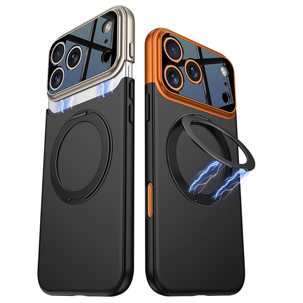 Apple iPhone 17 Pro Kılıf M-safe Şarj Özellikli 360 Derece Standlı Çift Parçalı Zore Torino Kapak Lacivert-Siyah