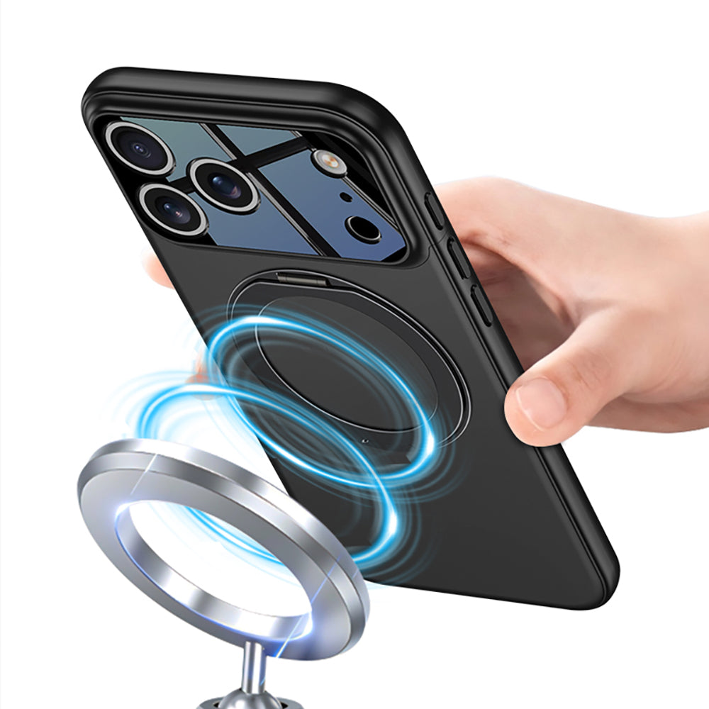 Apple iPhone 17 Pro Kılıf M-safe Şarj Özellikli 360 Derece Standlı Çift Parçalı Zore Torino Kapak Turuncu-Siyah
