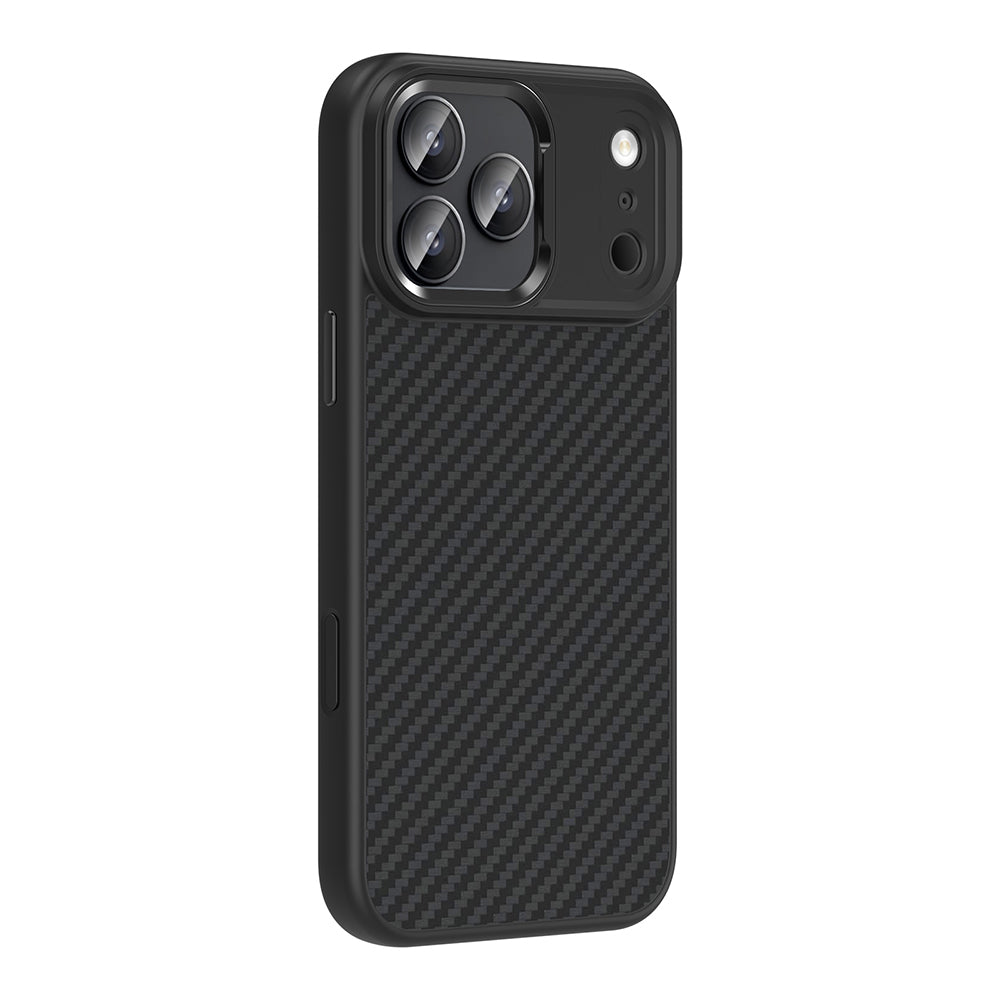 Apple iPhone 17 Pro Kılıf M-Safe Şarj Özellikli Karbon Fiber Görünümlü Zore Truva Silikon Kapak Siyah