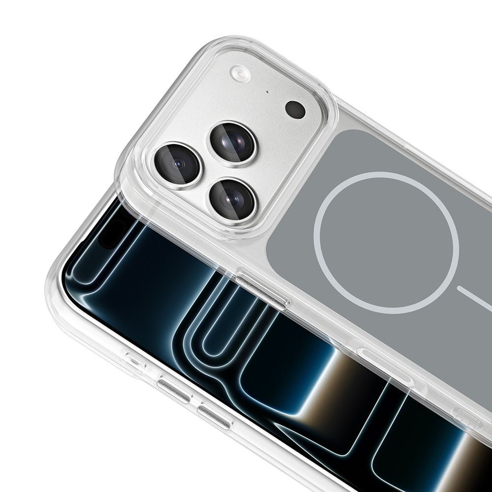 Apple iPhone 17 Pro Kılıf M-Safe Şarj Özellikli Metal Buton Tasarımlı Zore İkonik Sert Silikon Kapak Gri