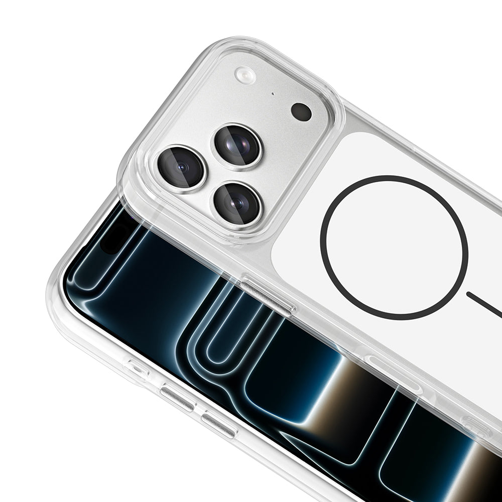 Apple iPhone 17 Pro Kılıf M-Safe Şarj Özellikli Metal Buton Tasarımlı Zore İkonik Sert Silikon Kapak Turuncu