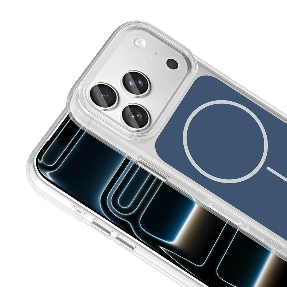 Apple iPhone 17 Pro Kılıf M-Safe Şarj Özellikli Metal Buton Tasarımlı Zore İkonik Sert Silikon Kapak Beyaz