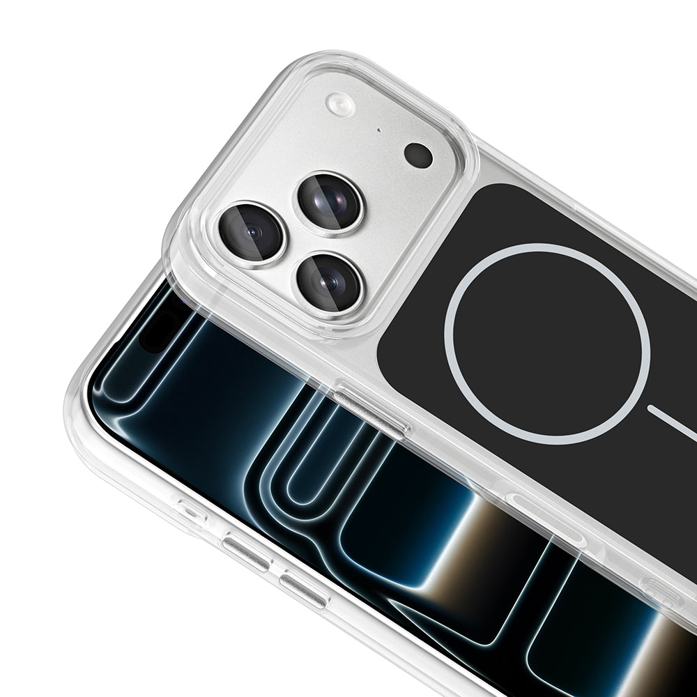 Apple iPhone 17 Pro Kılıf M-Safe Şarj Özellikli Metal Buton Tasarımlı Zore İkonik Sert Silikon Kapak Gri