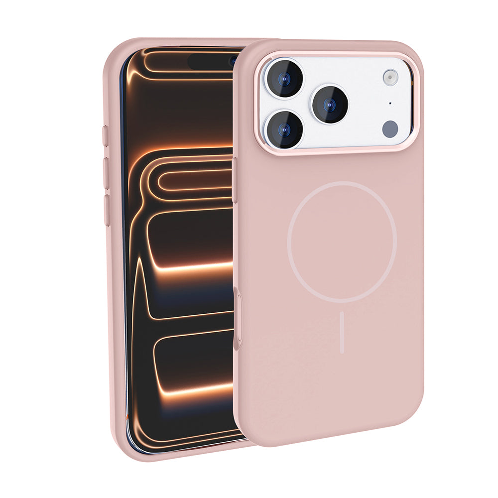 Apple iPhone 17 Pro Kılıf M-Safe Şarj Özellikli Metal Kamera Çerçeveli Zore Edi Silikon Kapak Rose Gold