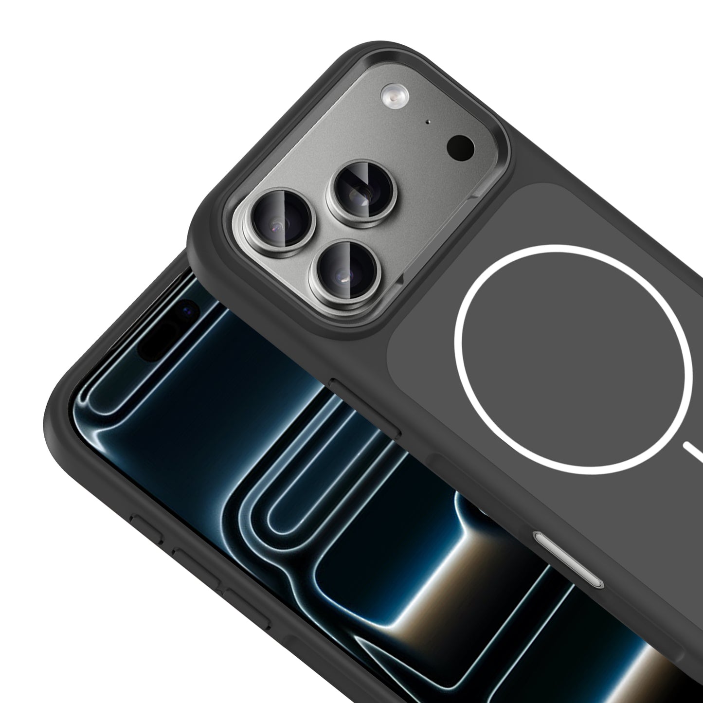 Apple iPhone 17 Pro Kılıf M-Safe Şarj Özellikli Metal Kamera Çerçeveli Zore Sanremo Silikon Kapak Gri