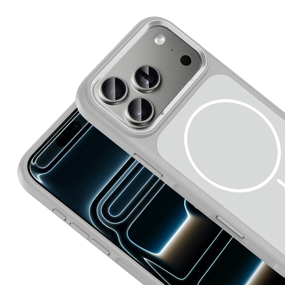 Apple iPhone 17 Pro Kılıf M-Safe Şarj Özellikli Metal Kamera Çerçeveli Zore Sanremo Silikon Kapak Beyaz