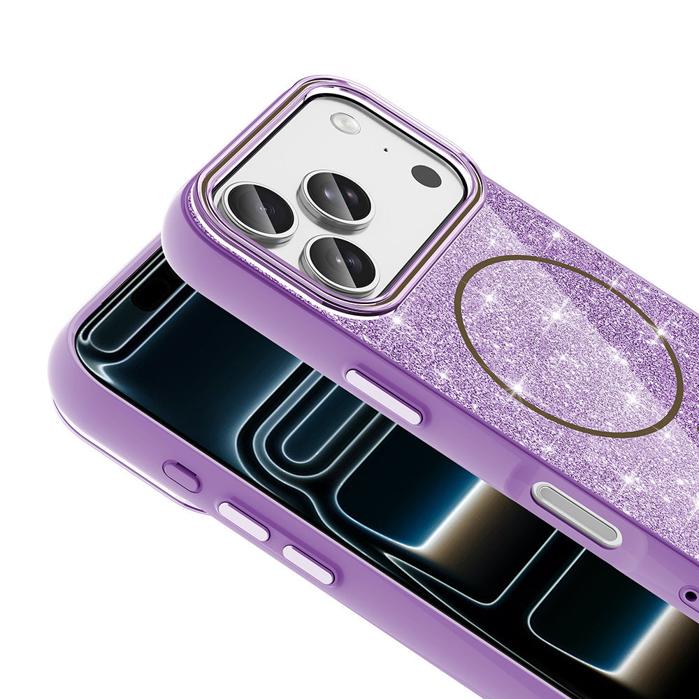 Apple iPhone 17 Pro Kılıf M-safe Şarj Özellikli Parlayan Simli Zore Okso Kapak Pembe