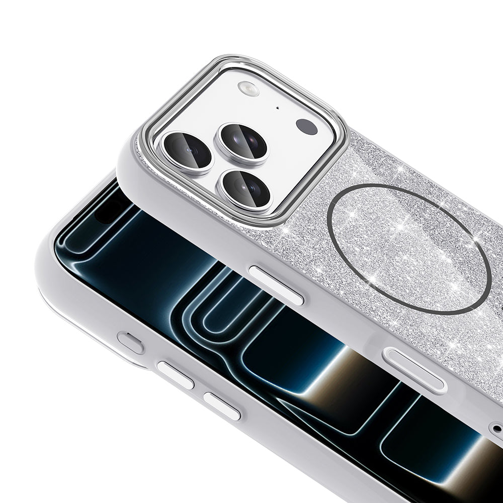 Apple iPhone 17 Pro Kılıf M-safe Şarj Özellikli Parlayan Simli Zore Okso Kapak Derin Mor