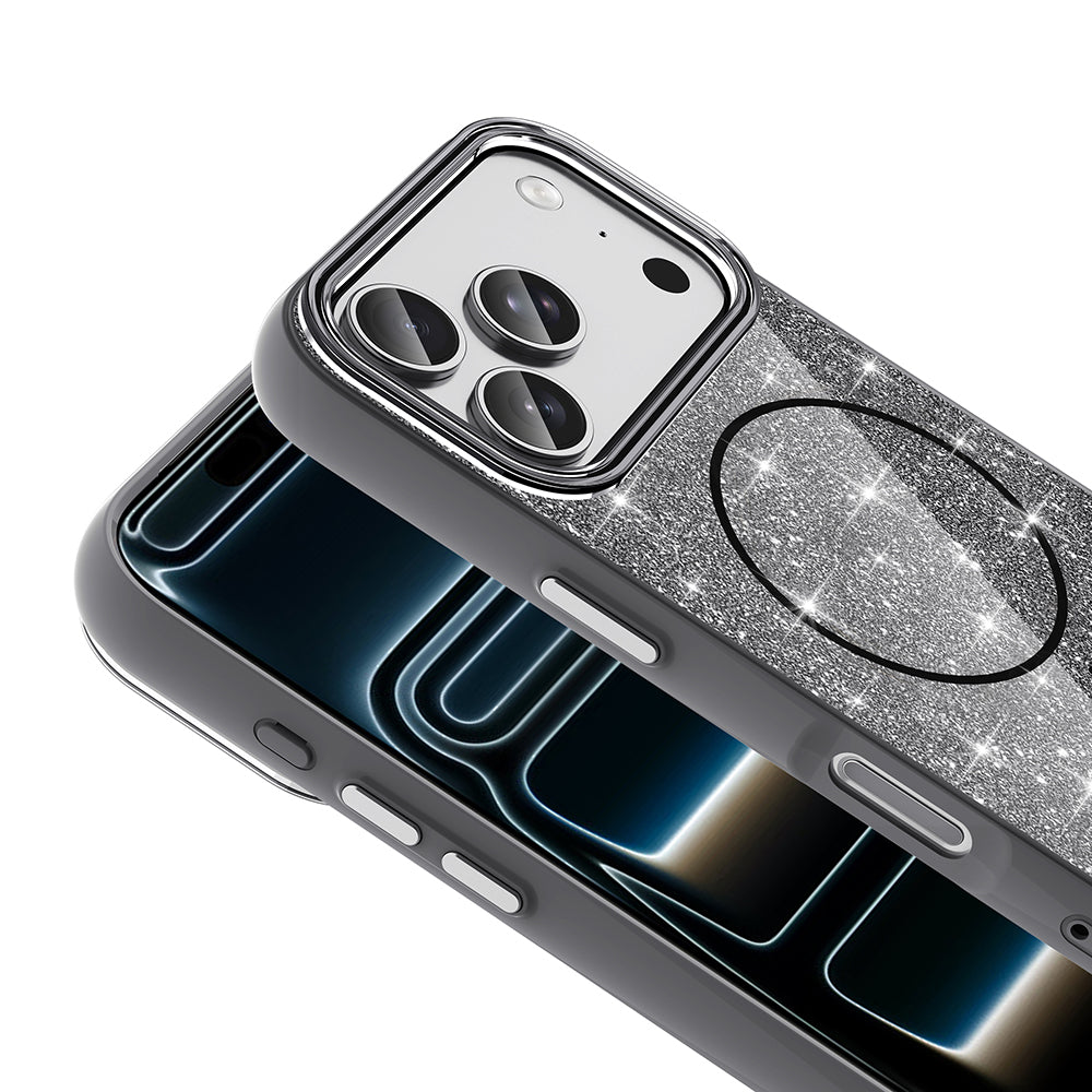 Apple iPhone 17 Pro Kılıf M-safe Şarj Özellikli Parlayan Simli Zore Okso Kapak Gold