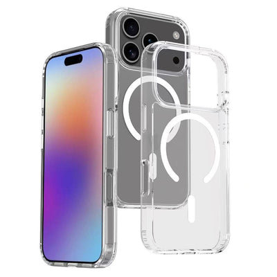 Apple iPhone 17 Pro Kılıf M-safe Şarj Özellikli Şeffaf Sert PC Zore Embos Kapak Şeffaf