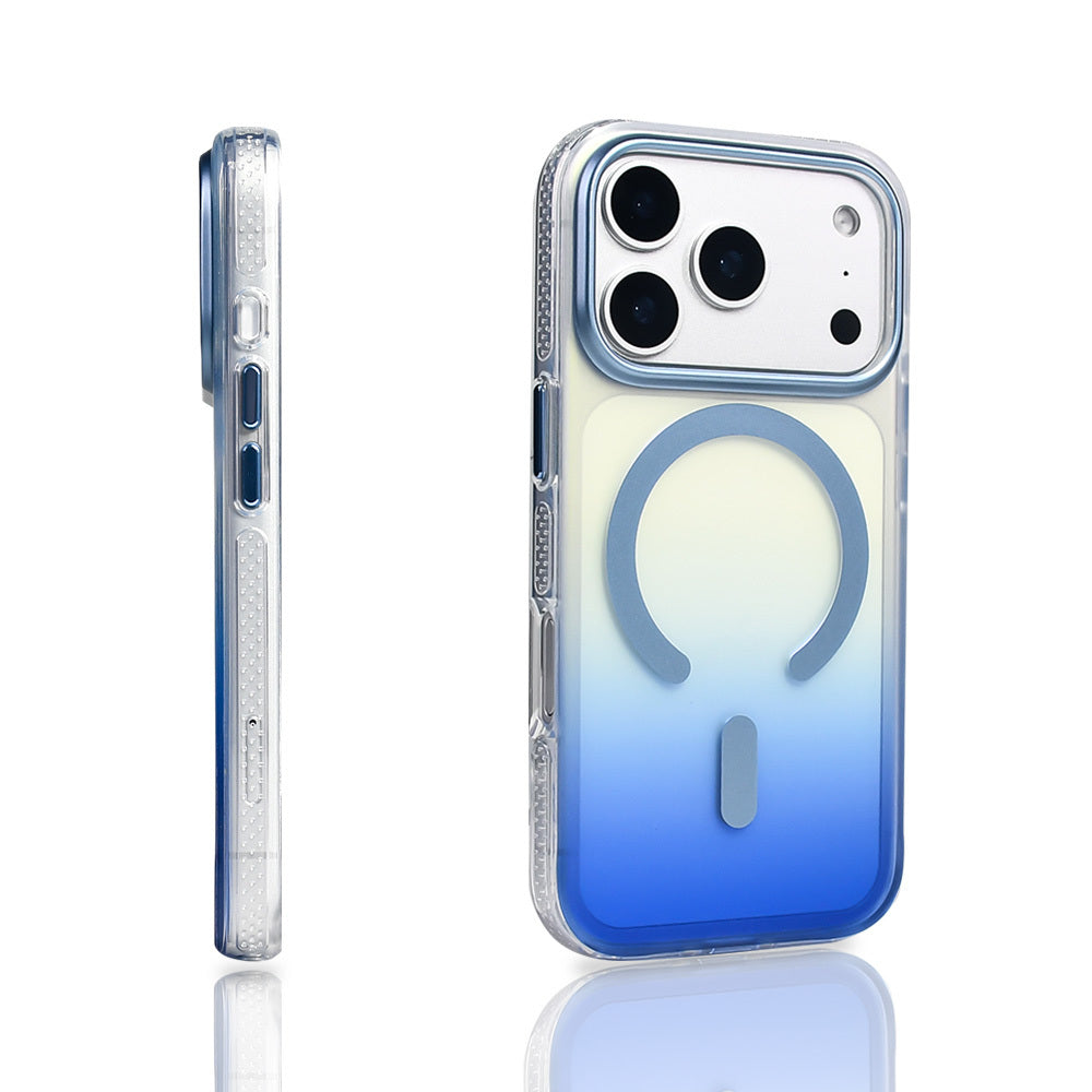 Apple iPhone 17 Pro Kılıf M-safe Şarj Özellikli Transparan Renk Geçişli Zore Toros Kapak Mavi