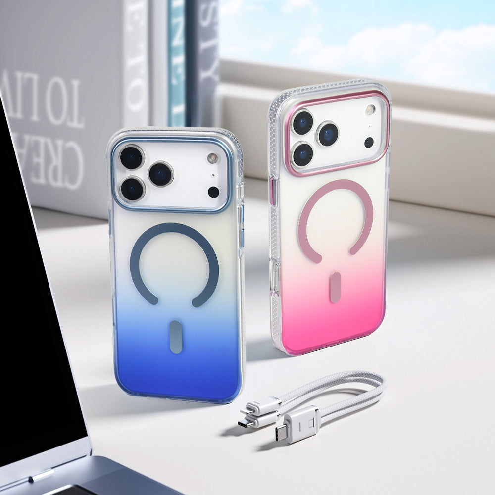 Apple iPhone 17 Pro Kılıf M-safe Şarj Özellikli Transparan Renk Geçişli Zore Toros Kapak Rose Pembe