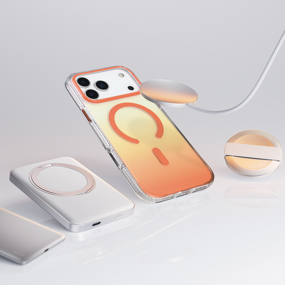 Apple iPhone 17 Pro Kılıf M-safe Şarj Özellikli Transparan Renk Geçişli Zore Toros Kapak Gold