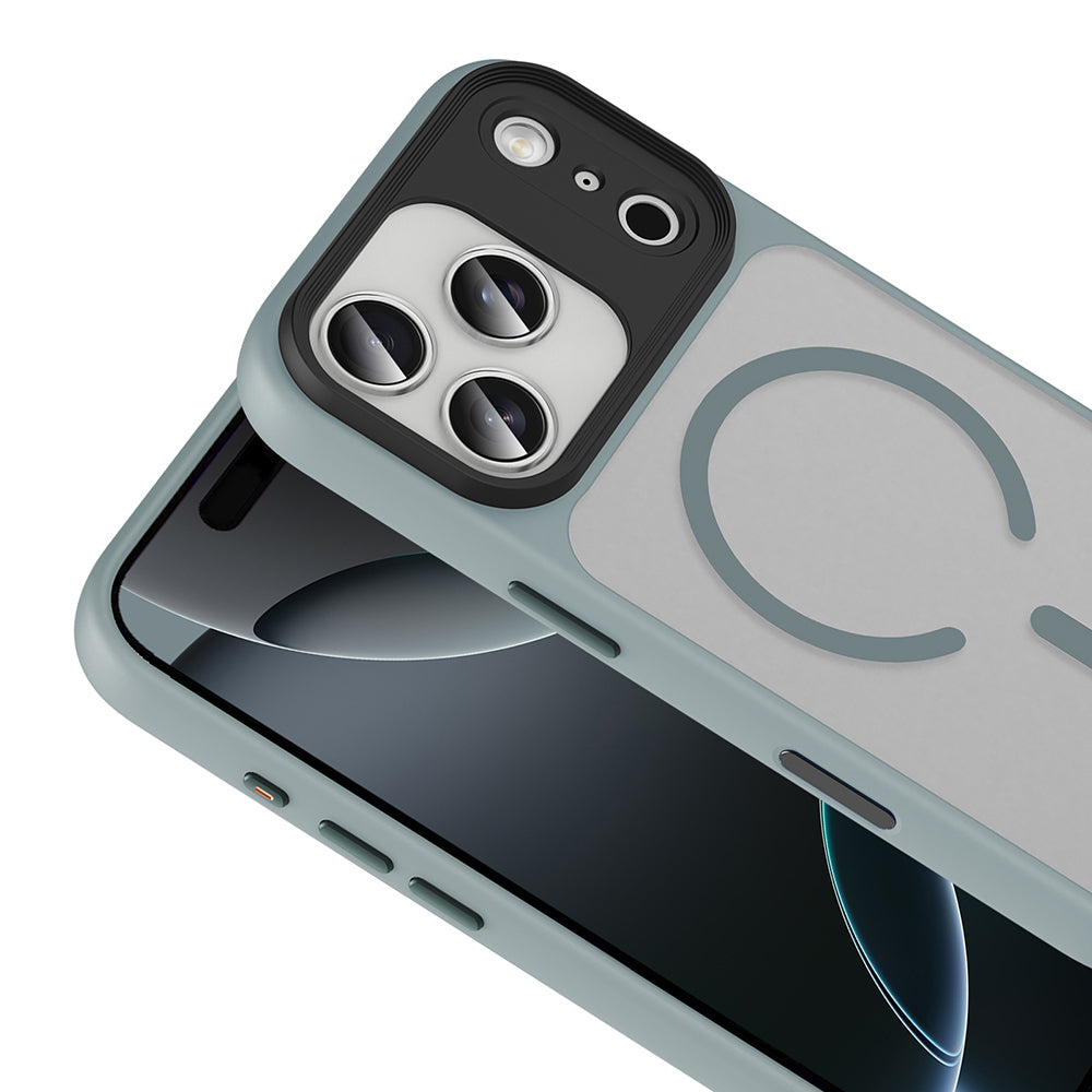 Apple iPhone 17 Pro Kılıf Mat Arka Yüzey Wireless Şarj Özellikli Zore Flet M-safe Kapak Desert Titanyum