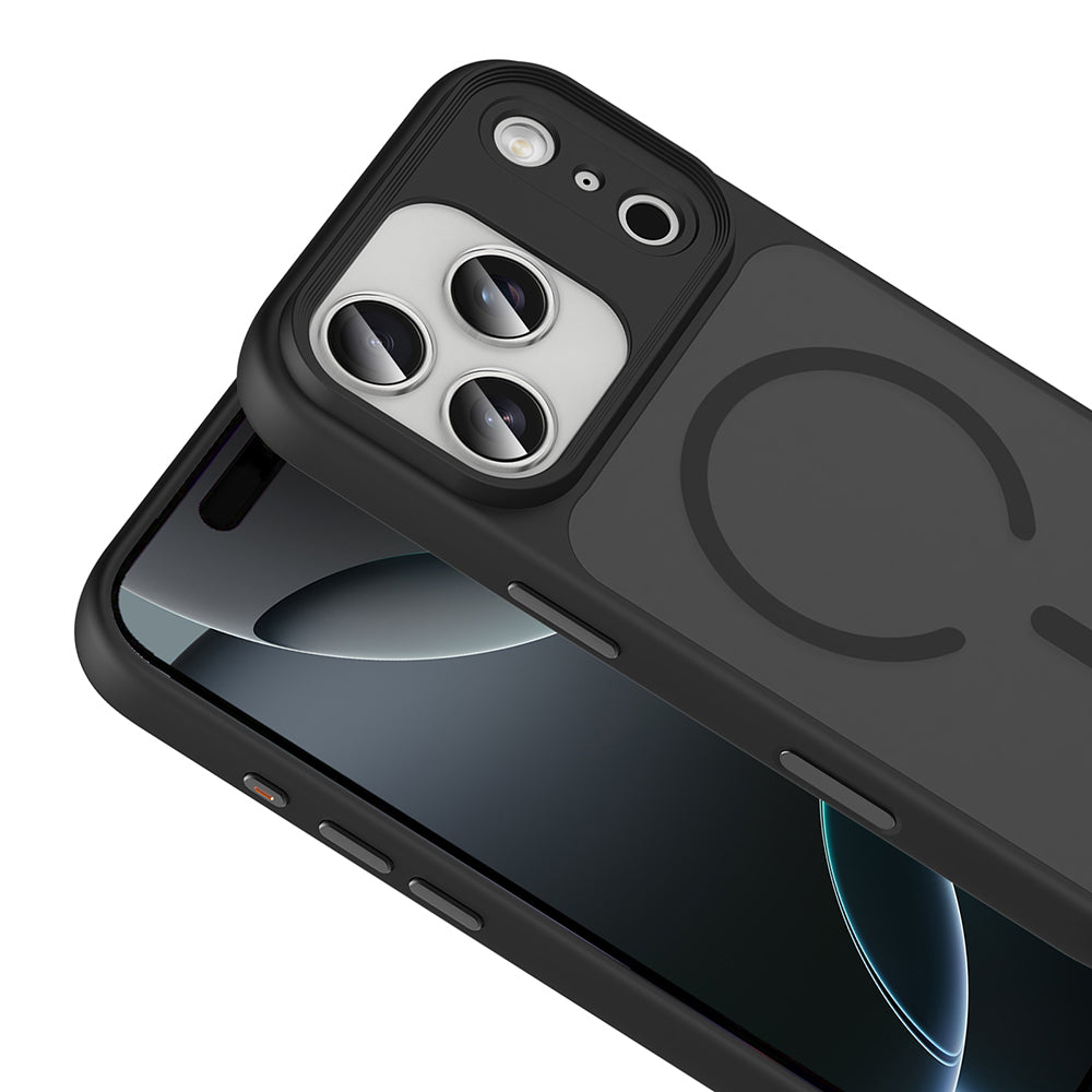 Apple iPhone 17 Pro Kılıf Mat Arka Yüzey Wireless Şarj Özellikli Zore Flet M-safe Kapak Desert Titanyum