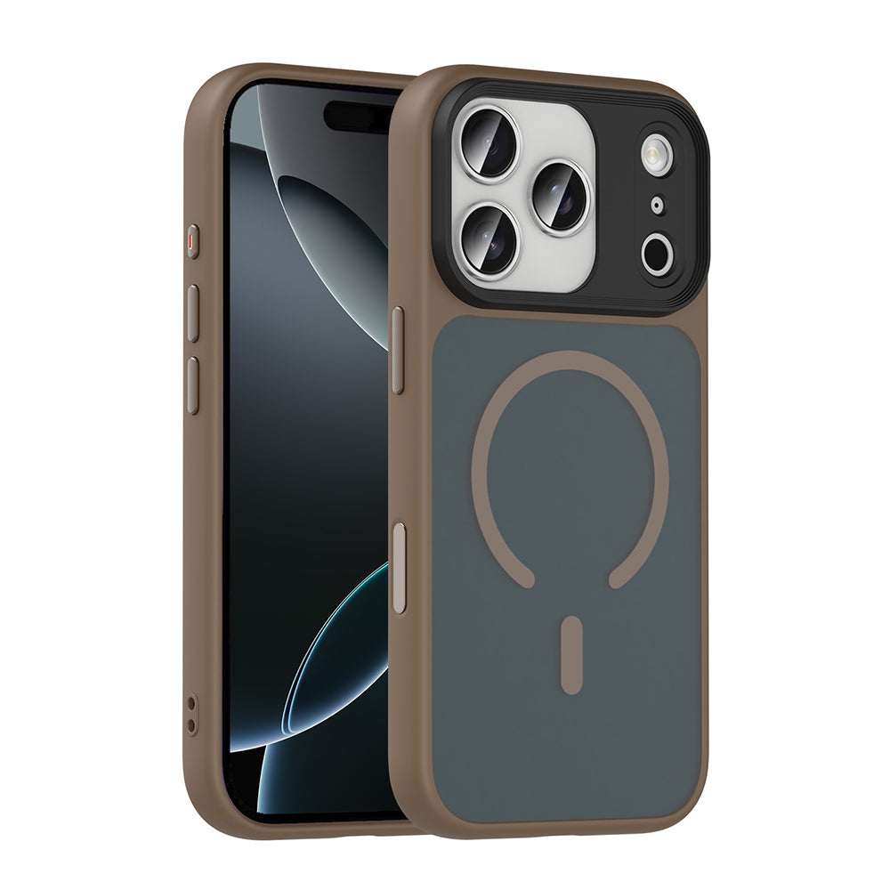Apple iPhone 17 Pro Kılıf Mat Arka Yüzey Wireless Şarj Özellikli Zore Flet M-safe Kapak Desert Titanyum