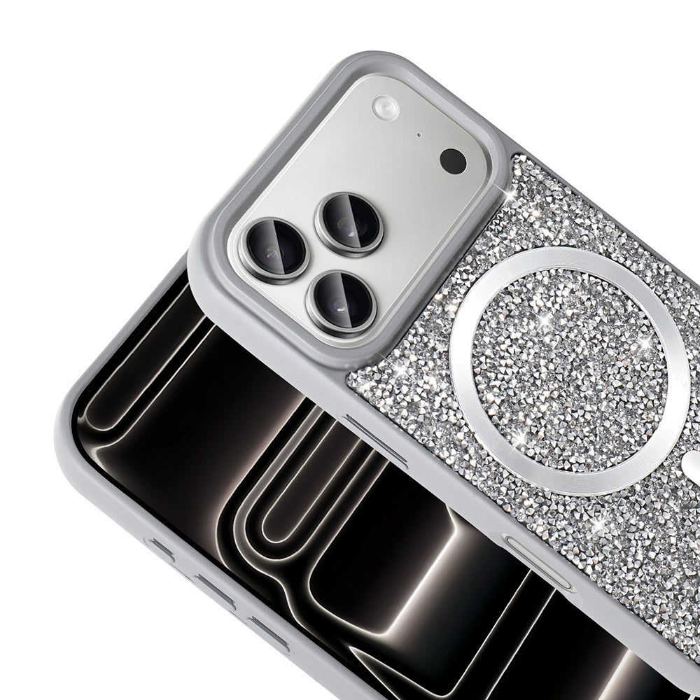 Apple iPhone 17 Pro Kılıf Pırlanta Tasarımlı M-safe Şarj Özellikli Zore Mozaik Silikon Kapak Siyah