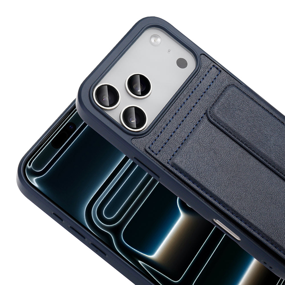 Apple iPhone 17 Pro Kılıf PU Deri Kartlıklı Zore Sevilla Kapak Lacivert