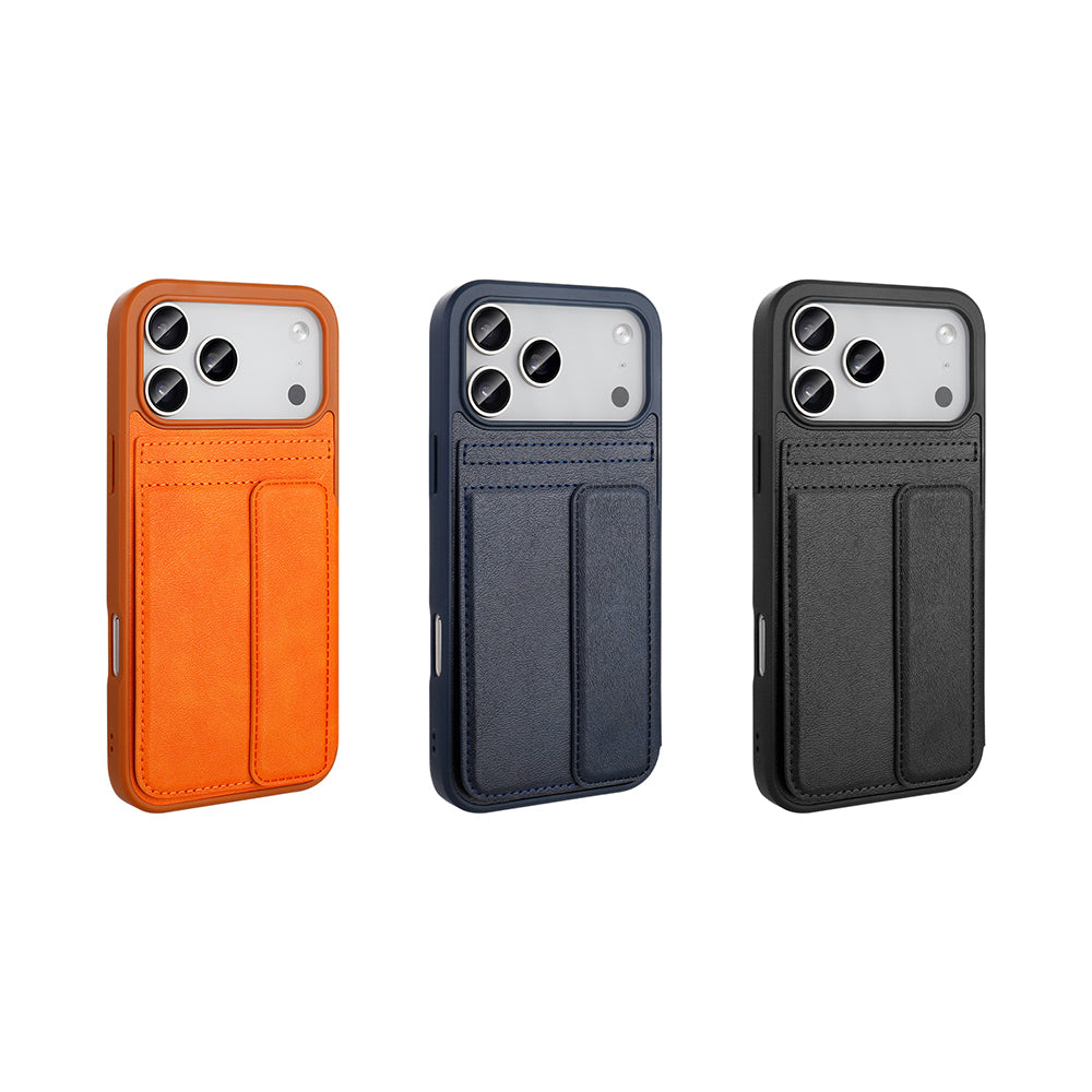 Apple iPhone 17 Pro Kılıf PU Deri Kartlıklı Zore Sevilla Kapak Turuncu