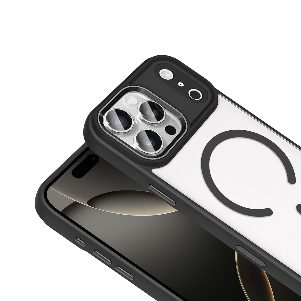 Apple iPhone 17 Pro Kılıf Wireless Şarj Özellikli Zore Krom M-safe Silikon Kapak Siyah