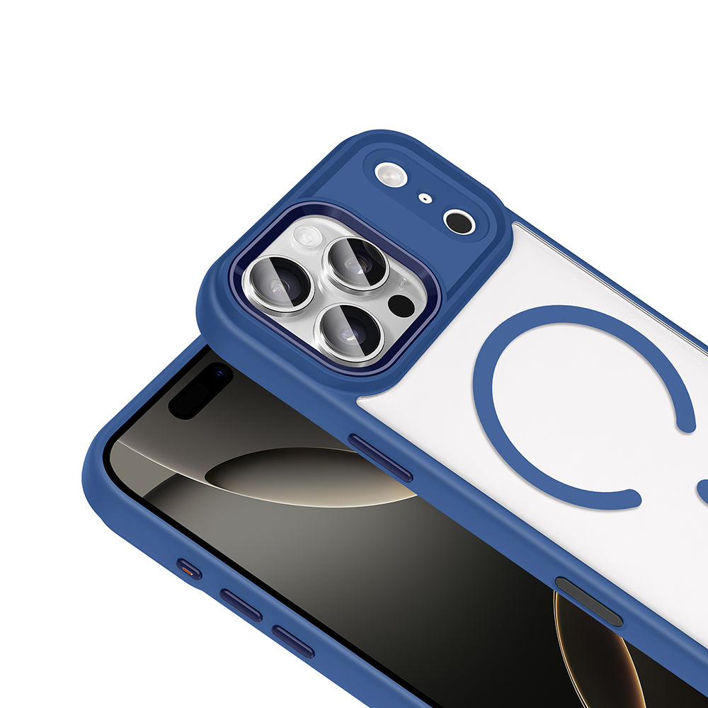 Apple iPhone 17 Pro Kılıf Wireless Şarj Özellikli Zore Krom M-safe Silikon Kapak Lacivert